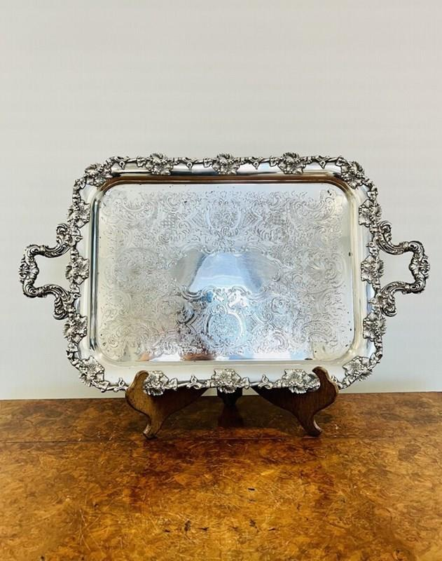 Victorian Silver Plated Tray with Ornate Border