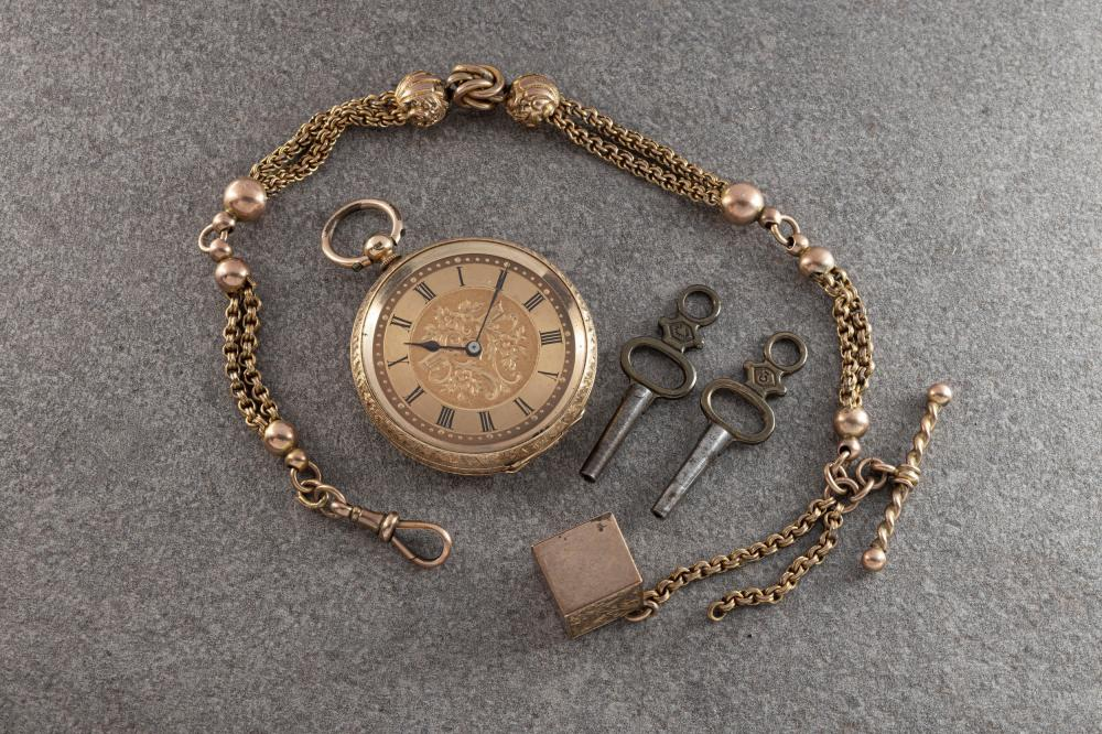 18ct Gold Pocket Watch with Chain, Swiss Made